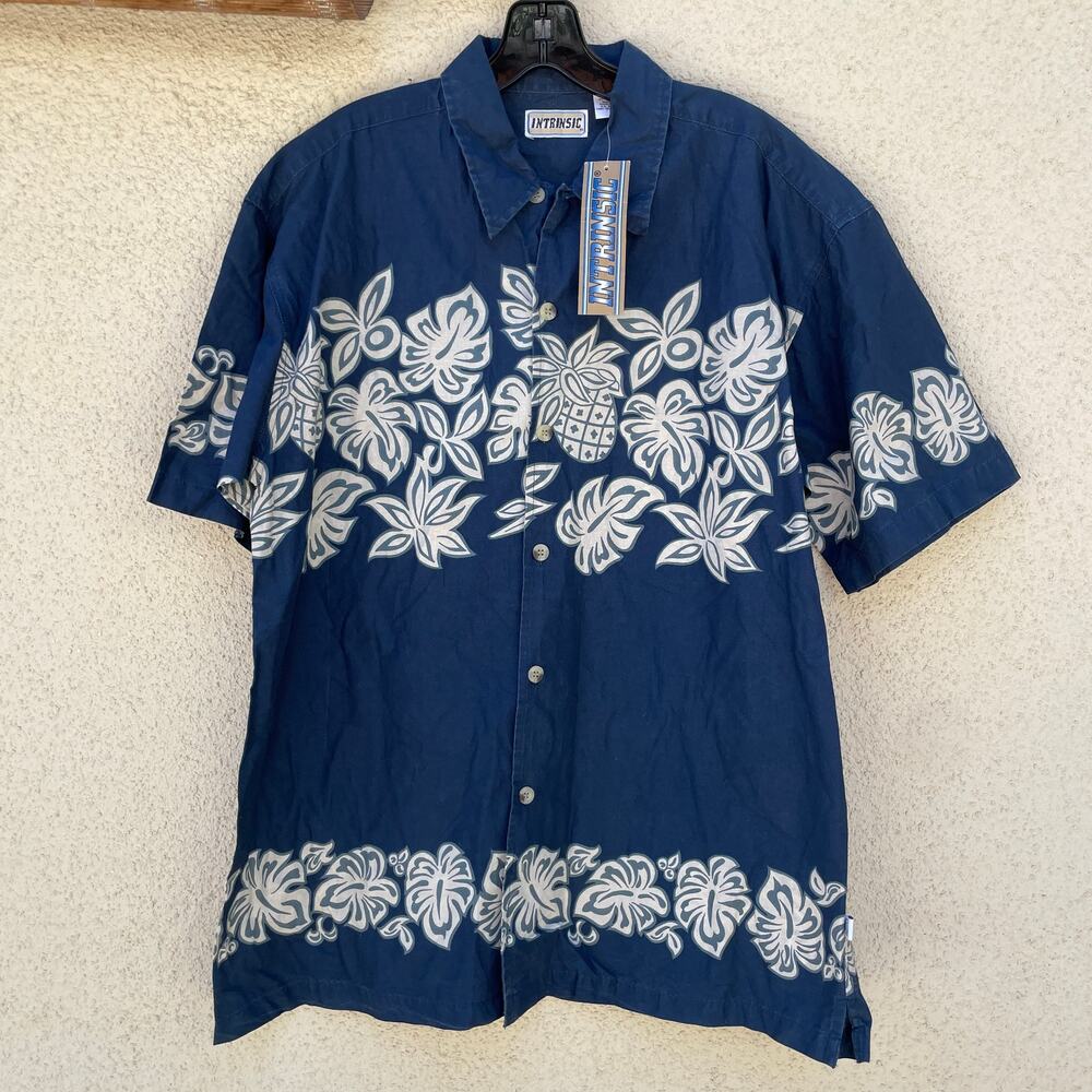 NEW Old Stock Vintage Y2K Intrinsic Blue Hawaiian Pineapple Shirt Mens Size M